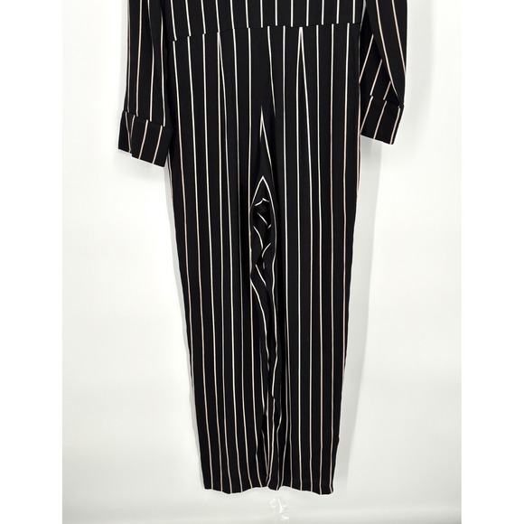 Reformation Weston Striped‎ Jumpsuit Sz 0 Wide Leg Black Beige Mesh Tag Tailored - Picture 16 of 16